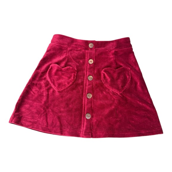 Frontier Classics Other - Shosho Girls Corduroy Skirt Size 6/6X Burgundy Red Heart Pockets Button Front